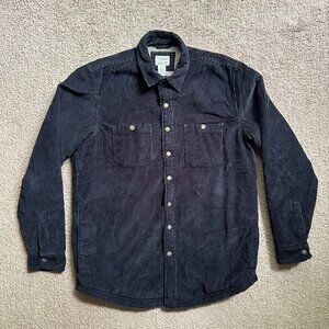 LL Bean Jacket Mens Medium Tall Shacket Overshirt Fleece Lined Corduroy Black